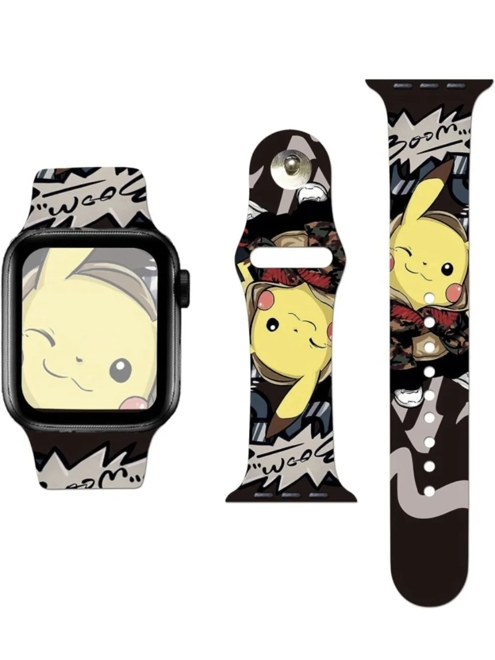 Apple Watch Band Pikachu Cartoon Silicone Watch Band - Black & Yellow